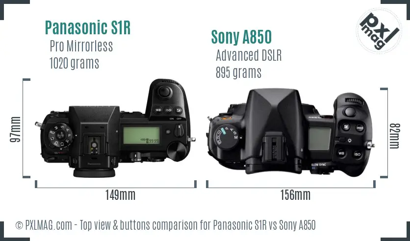 Panasonic S1R vs Sony A850 top view buttons comparison