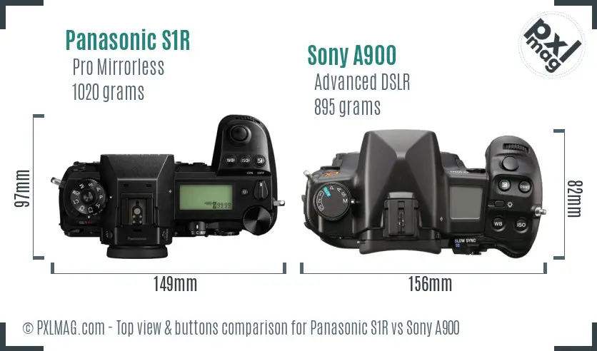 Panasonic S1R vs Sony A900 top view buttons comparison