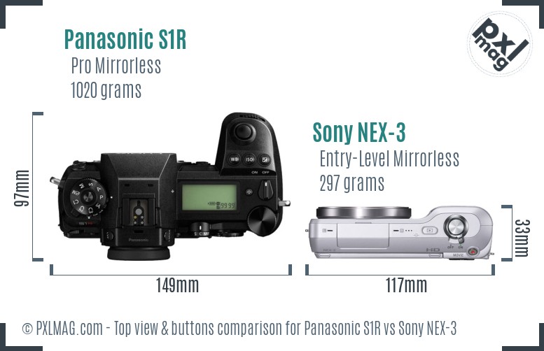 Panasonic S1R vs Sony NEX-3 top view buttons comparison