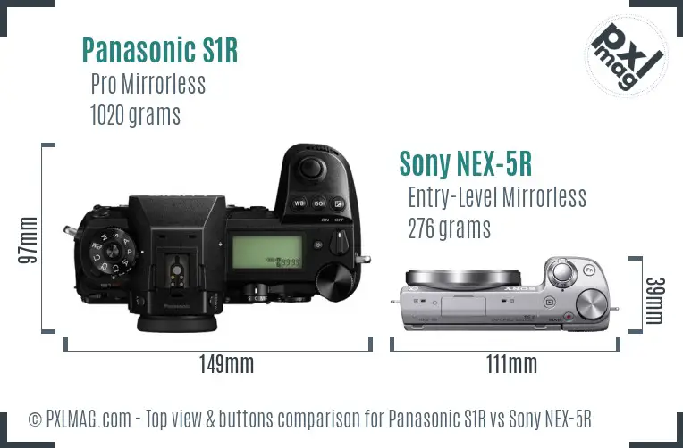 Panasonic S1R vs Sony NEX-5R top view buttons comparison