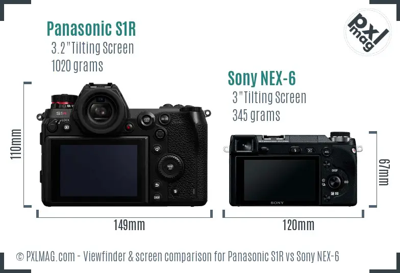 Panasonic S1R vs Sony NEX-6 Screen and Viewfinder comparison