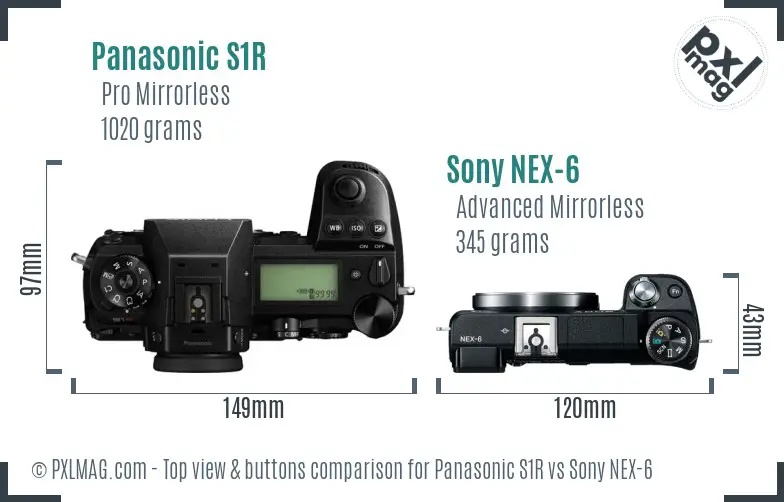 Panasonic S1R vs Sony NEX-6 top view buttons comparison