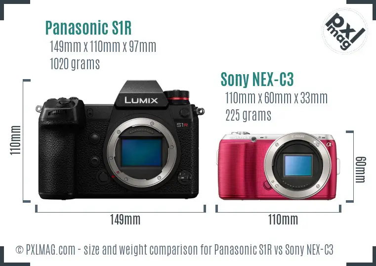 Panasonic S1R vs Sony NEX-C3 size comparison