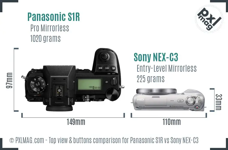 Panasonic S1R vs Sony NEX-C3 top view buttons comparison