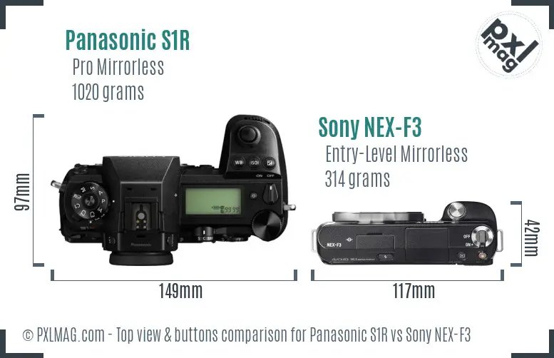 Panasonic S1R vs Sony NEX-F3 top view buttons comparison