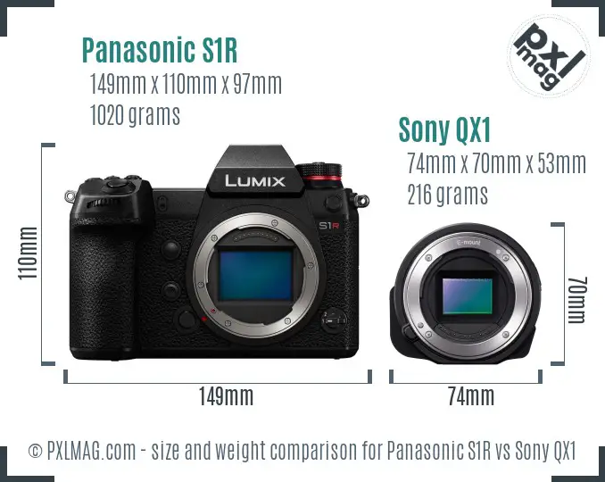 Panasonic S1R vs Sony QX1 size comparison