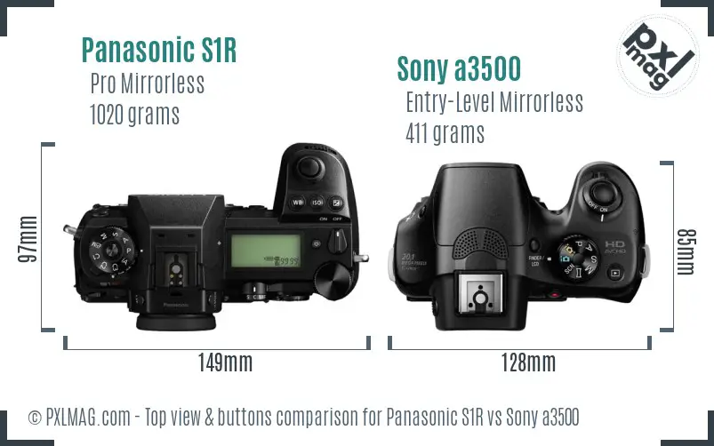 Panasonic S1R vs Sony a3500 top view buttons comparison