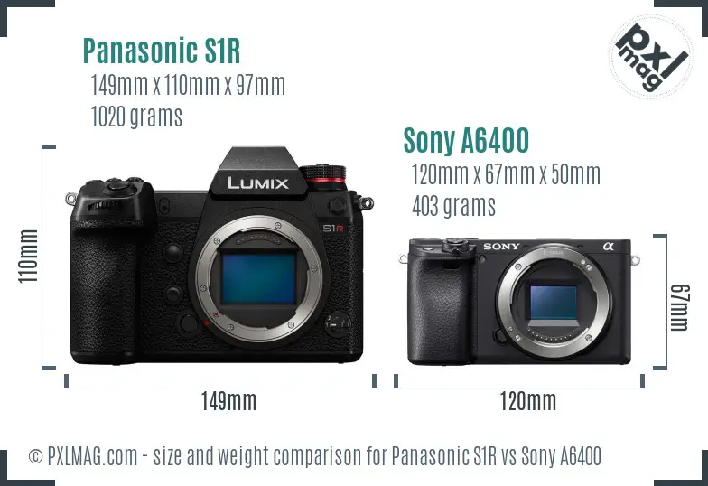 Panasonic S1R vs Sony A6400 size comparison