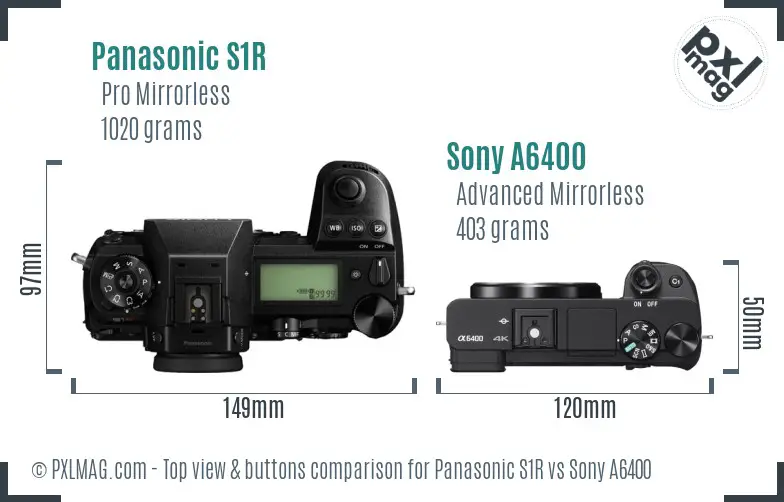 Panasonic S1R vs Sony A6400 top view buttons comparison