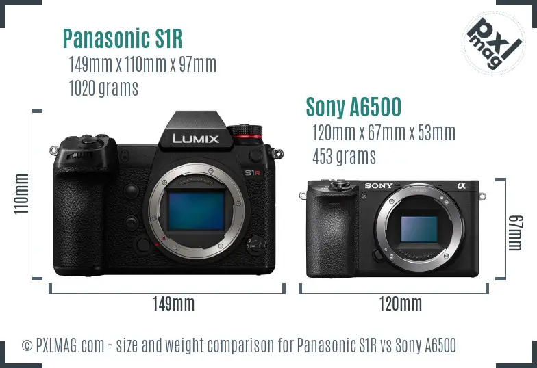 Panasonic S1R vs Sony A6500 size comparison