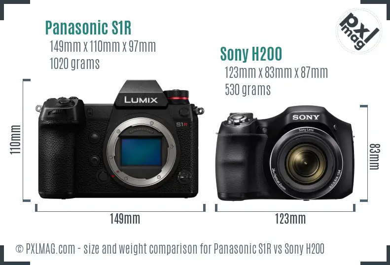 Panasonic S1R vs Sony H200 size comparison