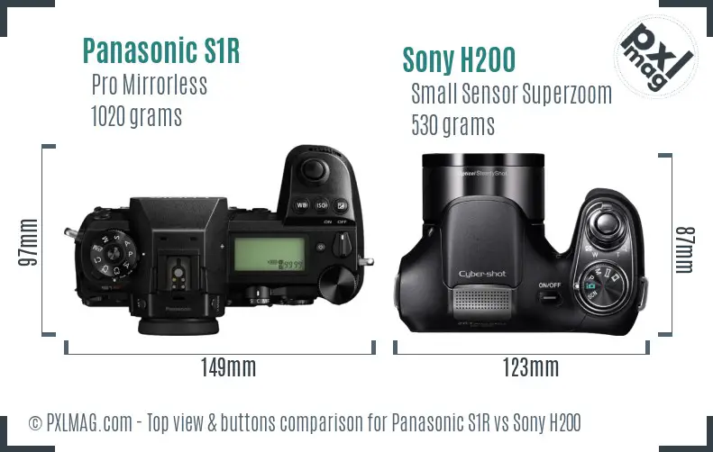 Panasonic S1R vs Sony H200 top view buttons comparison