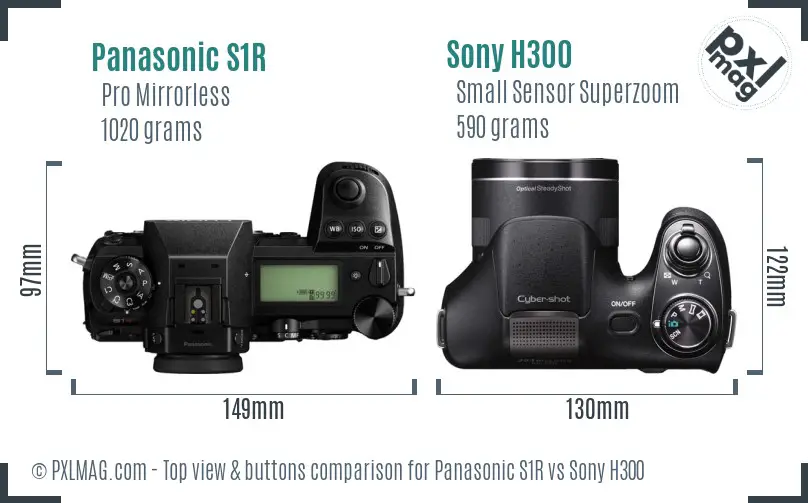 Panasonic S1R vs Sony H300 top view buttons comparison