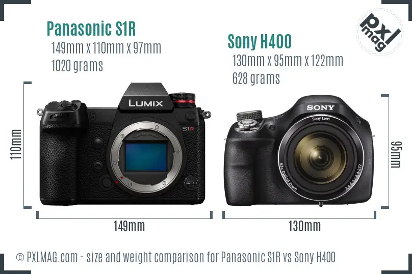Panasonic S1R vs Sony H400 size comparison