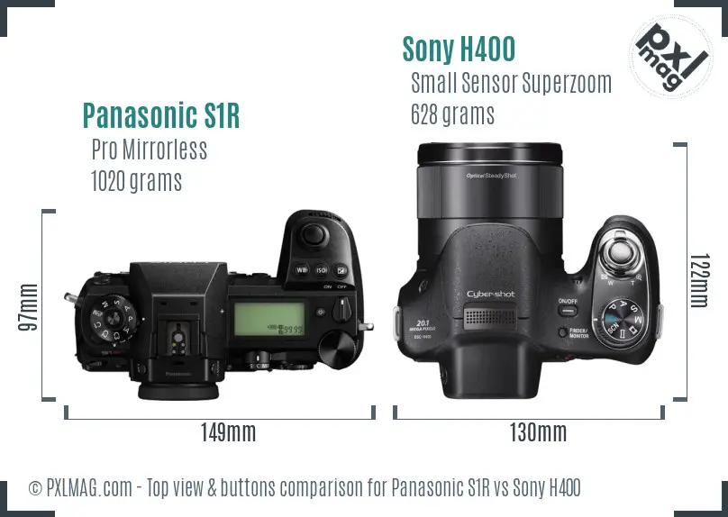 Panasonic S1R vs Sony H400 top view buttons comparison