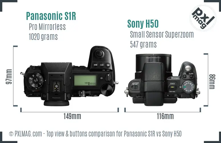 Panasonic S1R vs Sony H50 top view buttons comparison