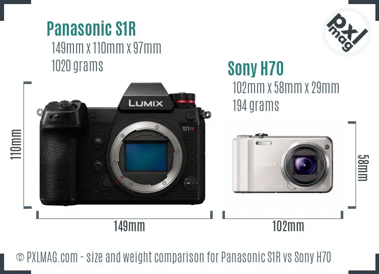 Panasonic S1R vs Sony H70 size comparison