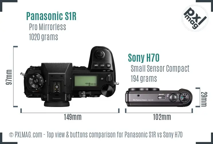 Panasonic S1R vs Sony H70 top view buttons comparison