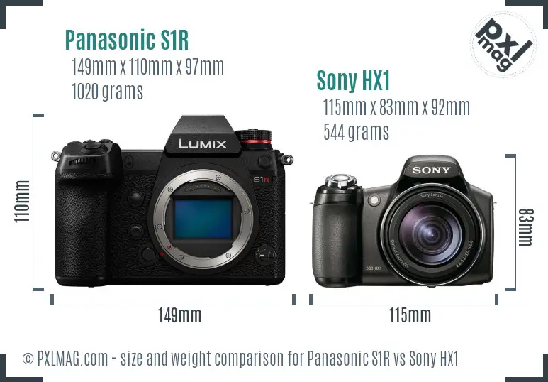 Panasonic S1R vs Sony HX1 size comparison