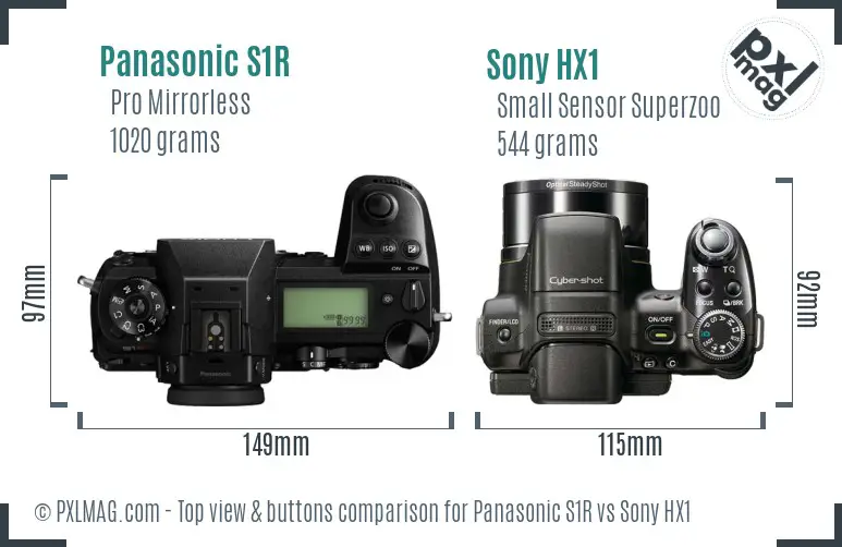 Panasonic S1R vs Sony HX1 top view buttons comparison