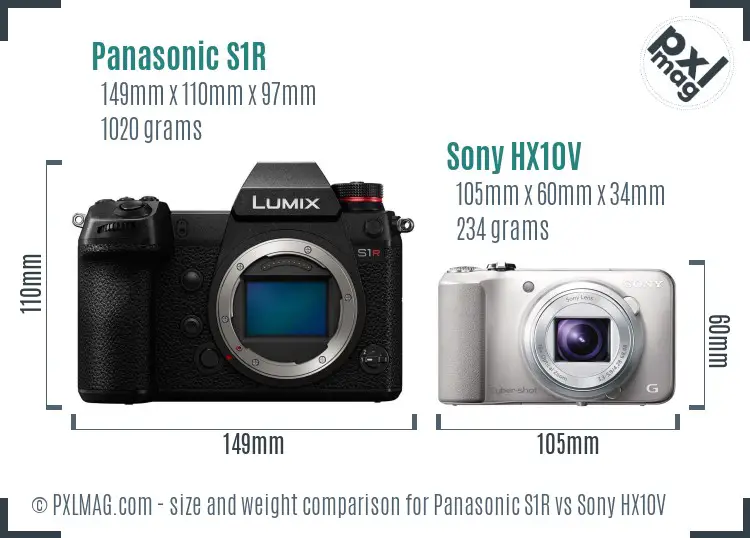 Panasonic S1R vs Sony HX10V size comparison
