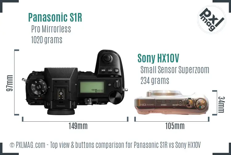 Panasonic S1R vs Sony HX10V top view buttons comparison