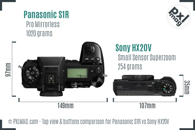 Panasonic S1R vs Sony HX20V top view buttons comparison