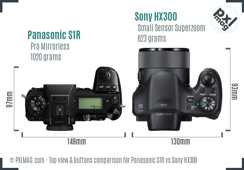 Panasonic S1R vs Sony HX300 top view buttons comparison