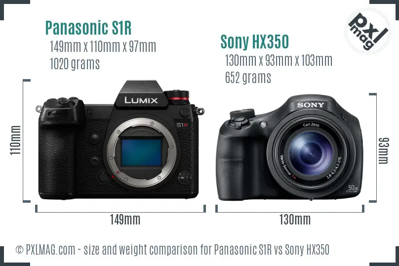 Panasonic S1R vs Sony HX350 size comparison