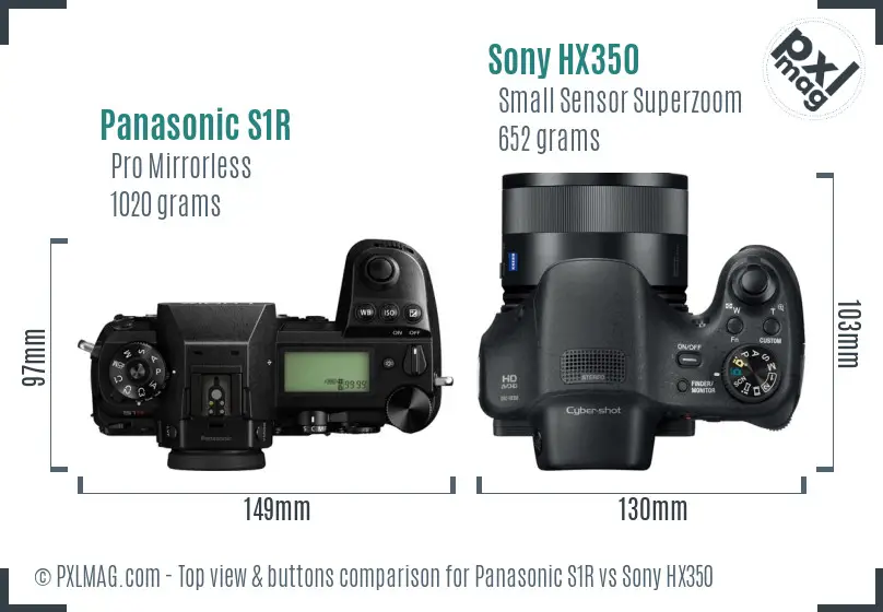 Panasonic S1R vs Sony HX350 top view buttons comparison