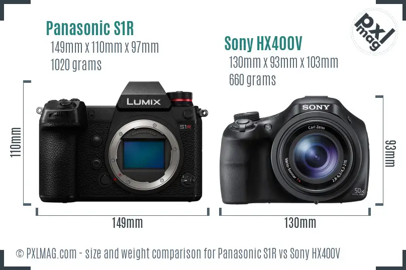 Panasonic S1R vs Sony HX400V size comparison