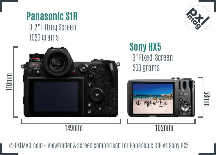 Panasonic S1R vs Sony HX5 Screen and Viewfinder comparison
