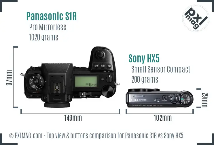 Panasonic S1R vs Sony HX5 top view buttons comparison
