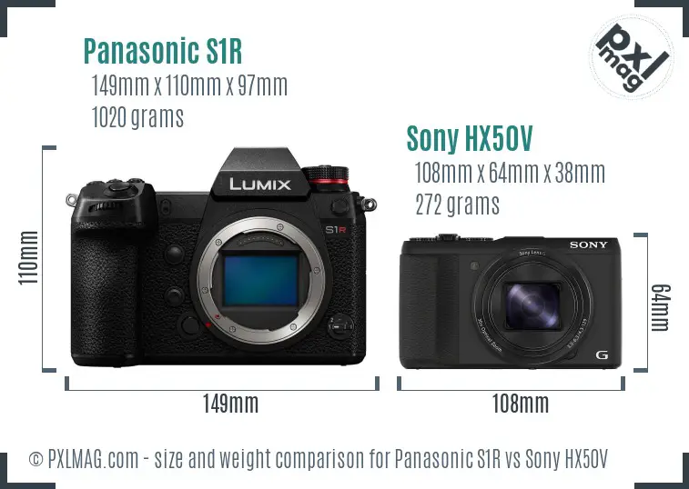 Panasonic S1R vs Sony HX50V size comparison