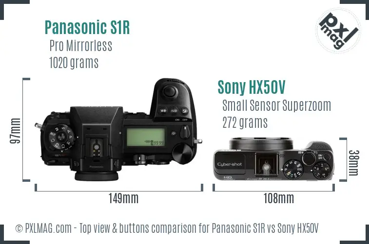 Panasonic S1R vs Sony HX50V top view buttons comparison