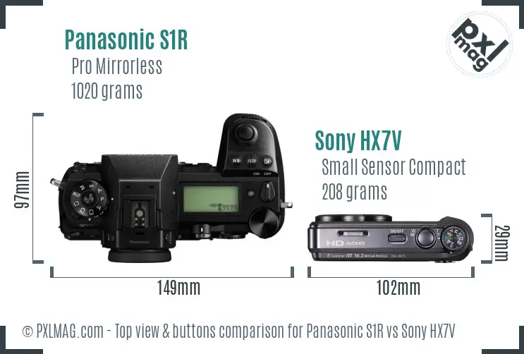 Panasonic S1R vs Sony HX7V top view buttons comparison
