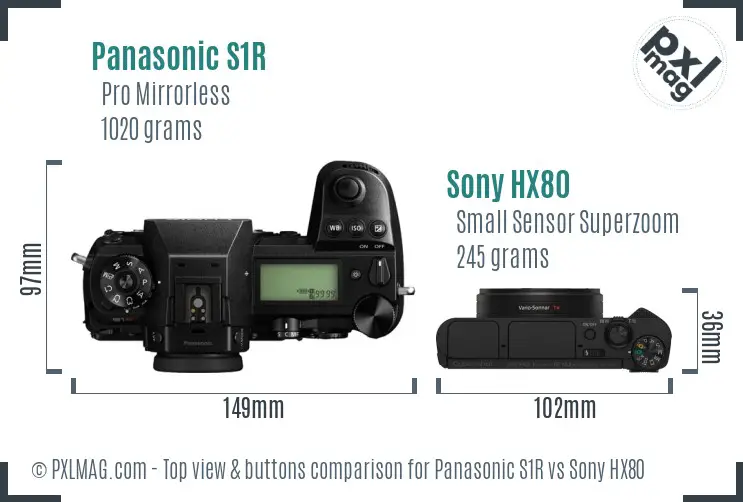 Panasonic S1R vs Sony HX80 top view buttons comparison