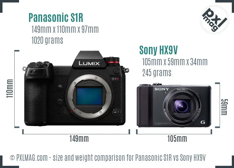Panasonic S1R vs Sony HX9V size comparison