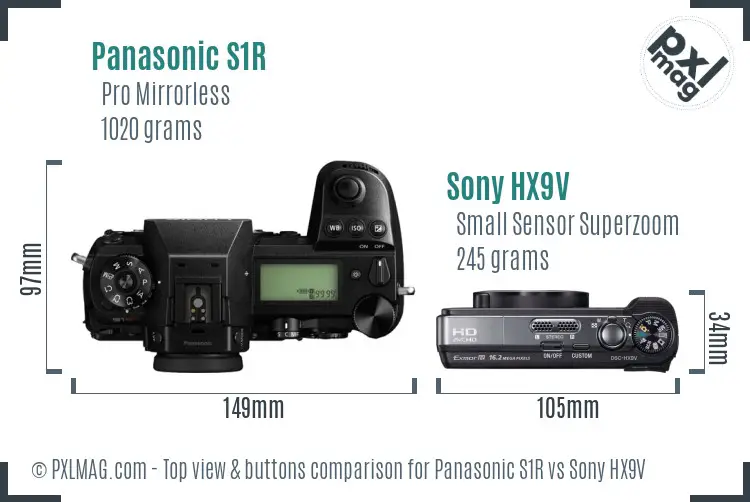 Panasonic S1R vs Sony HX9V top view buttons comparison