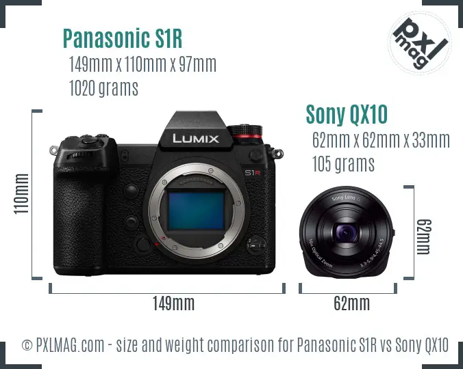 Panasonic S1R vs Sony QX10 size comparison