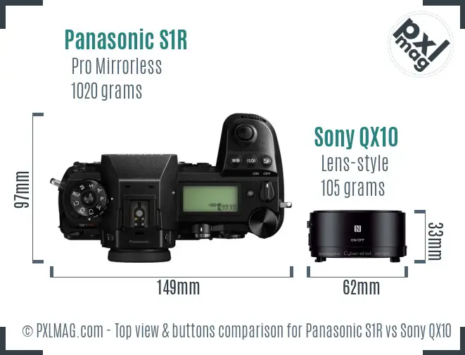 Panasonic S1R vs Sony QX10 top view buttons comparison