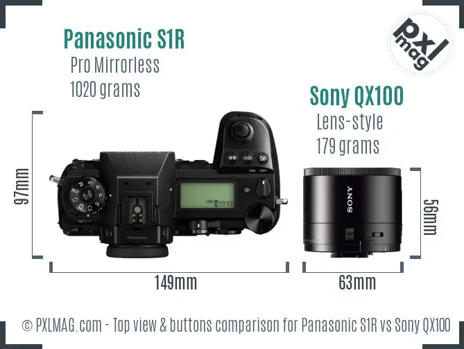 Panasonic S1R vs Sony QX100 top view buttons comparison