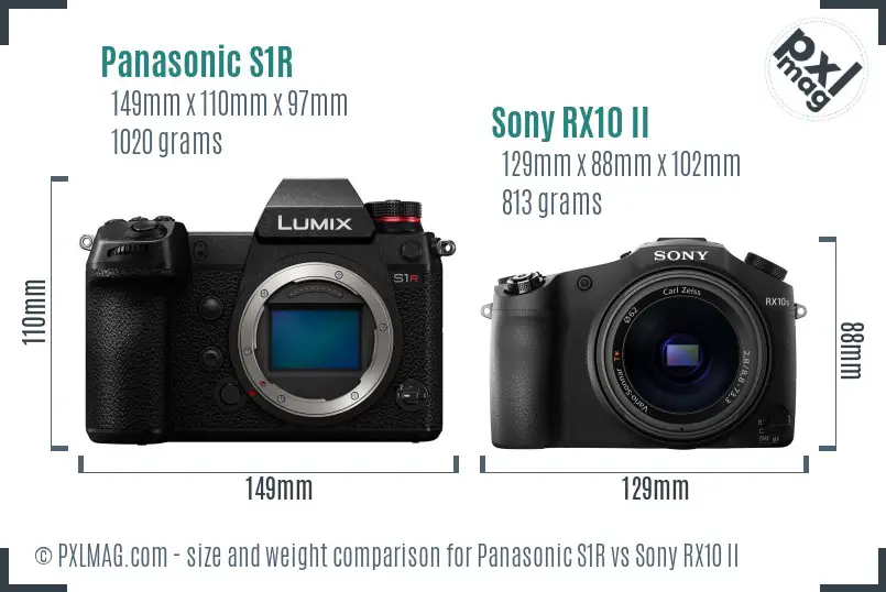 Panasonic S1R vs Sony RX10 II size comparison