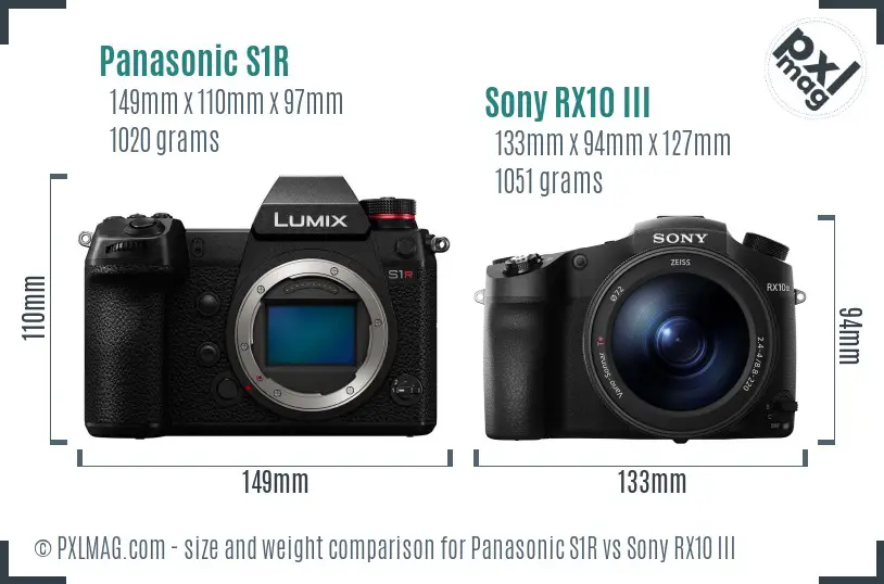 Panasonic S1R vs Sony RX10 III size comparison