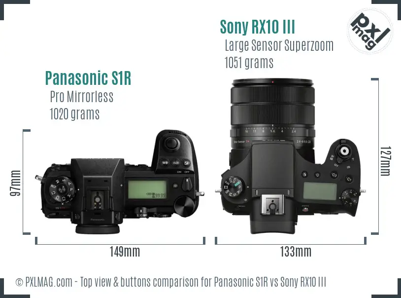 Panasonic S1R vs Sony RX10 III top view buttons comparison