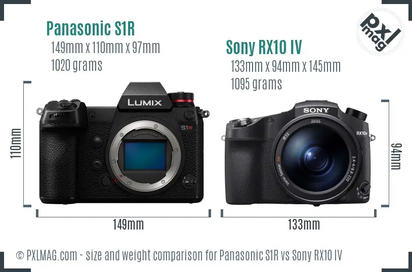 Panasonic S1R vs Sony RX10 IV size comparison