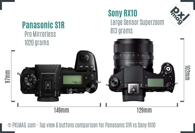 Panasonic S1R vs Sony RX10 top view buttons comparison