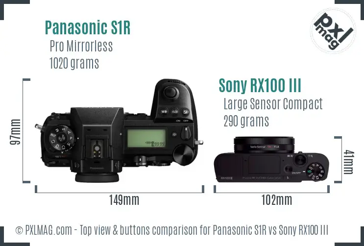 Panasonic S1R vs Sony RX100 III top view buttons comparison