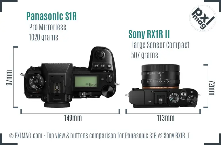 Panasonic S1R vs Sony RX1R II top view buttons comparison Panasonic S1R vs Sony RX1R II top view buttons comparison