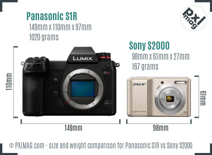 Panasonic S1R vs Sony S2000 size comparison